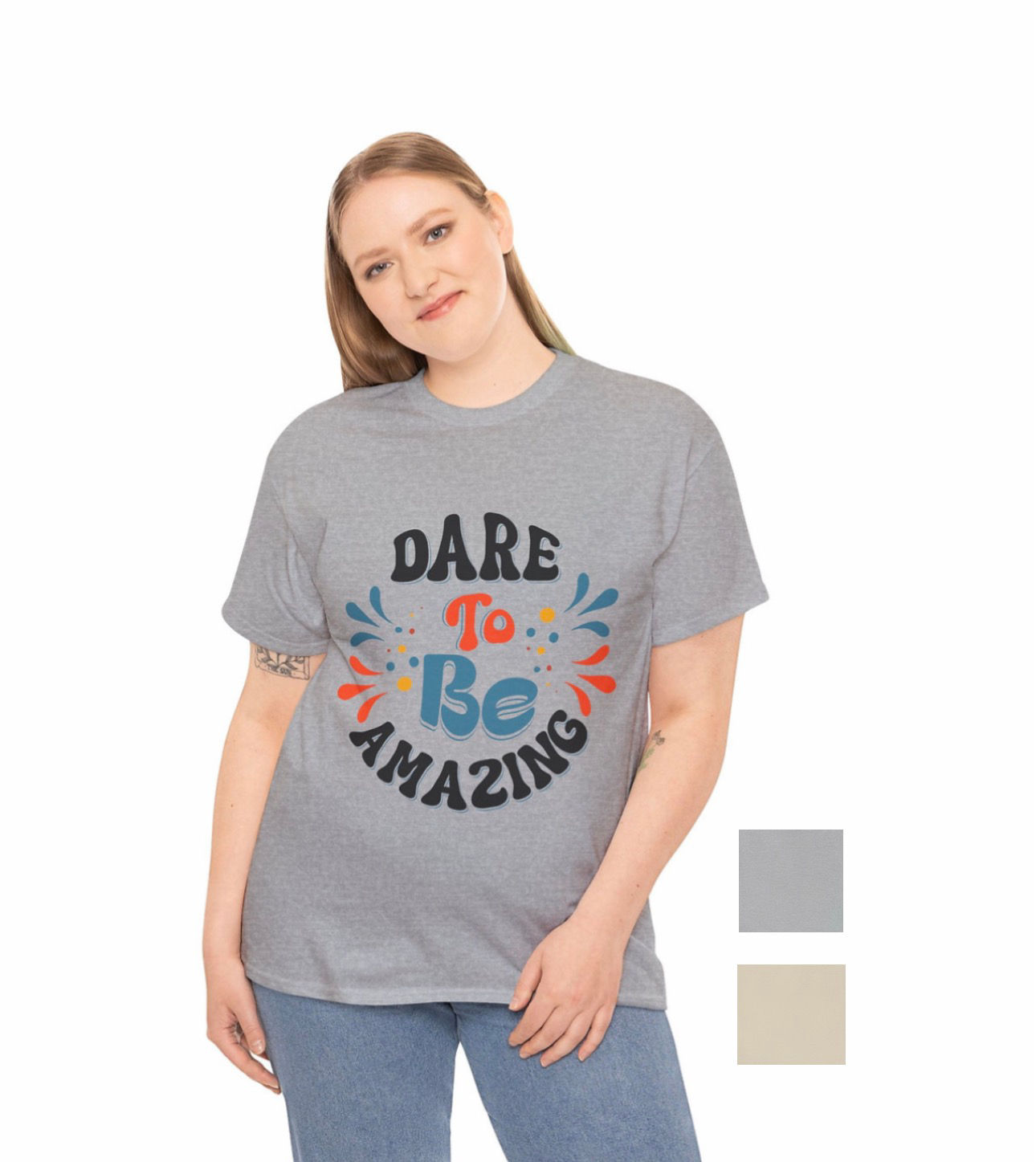 Dare To Be Amazing Custom T Shirt - Sand/Sport Grey