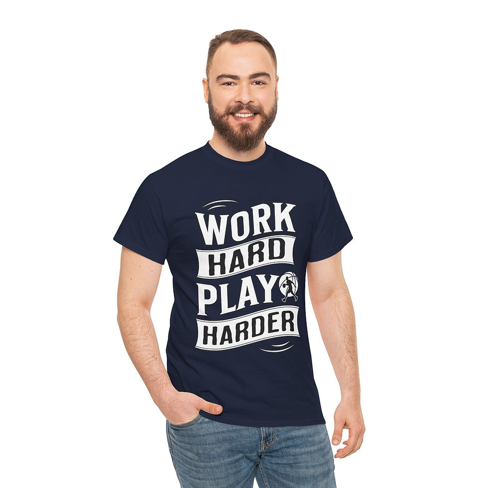 Work Hard Play Harder T Shirt - Navy/Royal Blue