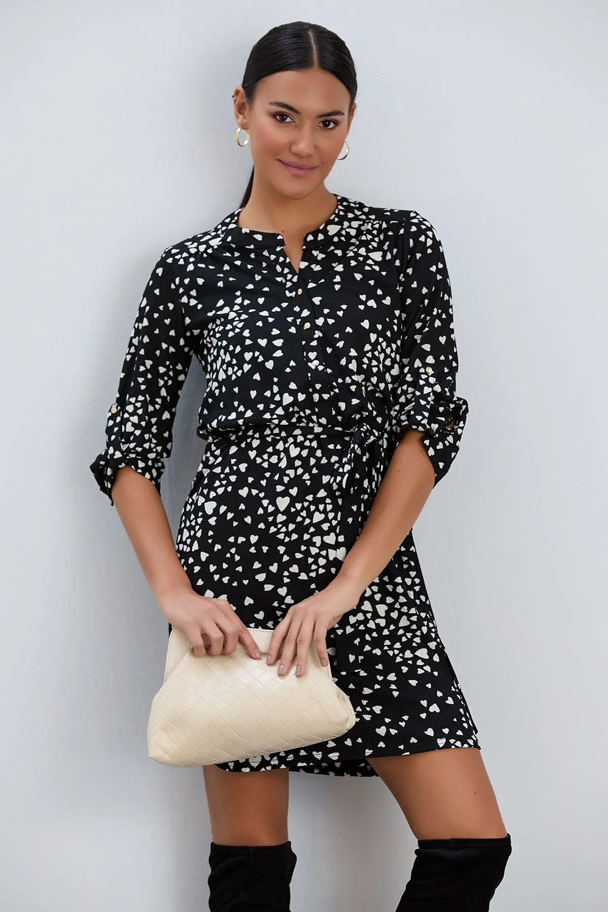 Black and White heart Shirt Mini Dress
