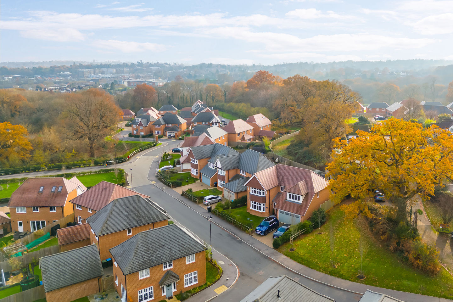 drone photograph, aerial photograph, housing estate, new build house, house from above