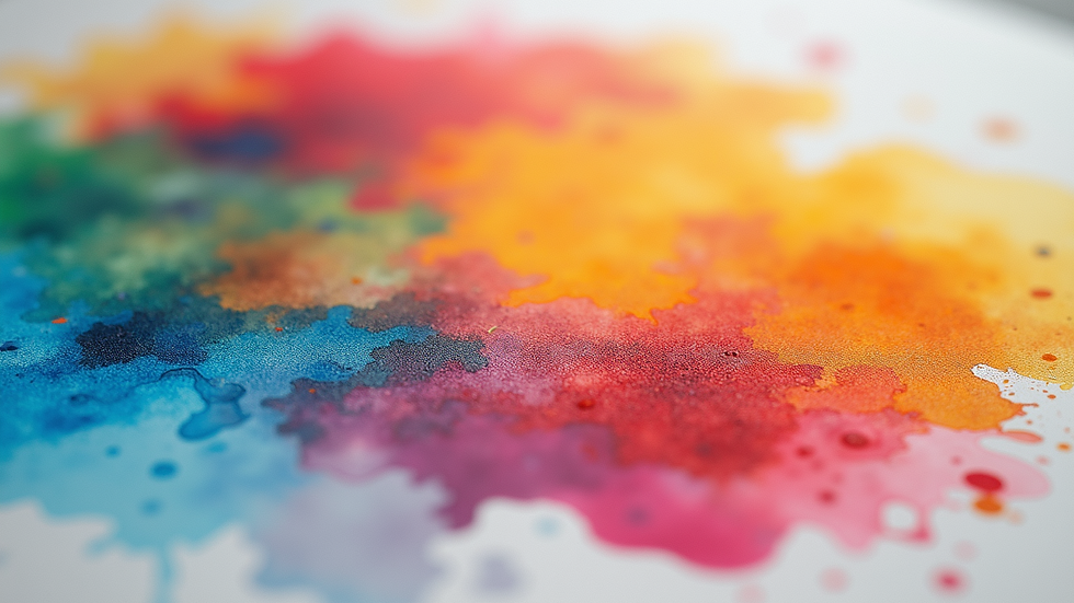 Close-up view of a vibrant watercolor painting by Marcos Esper