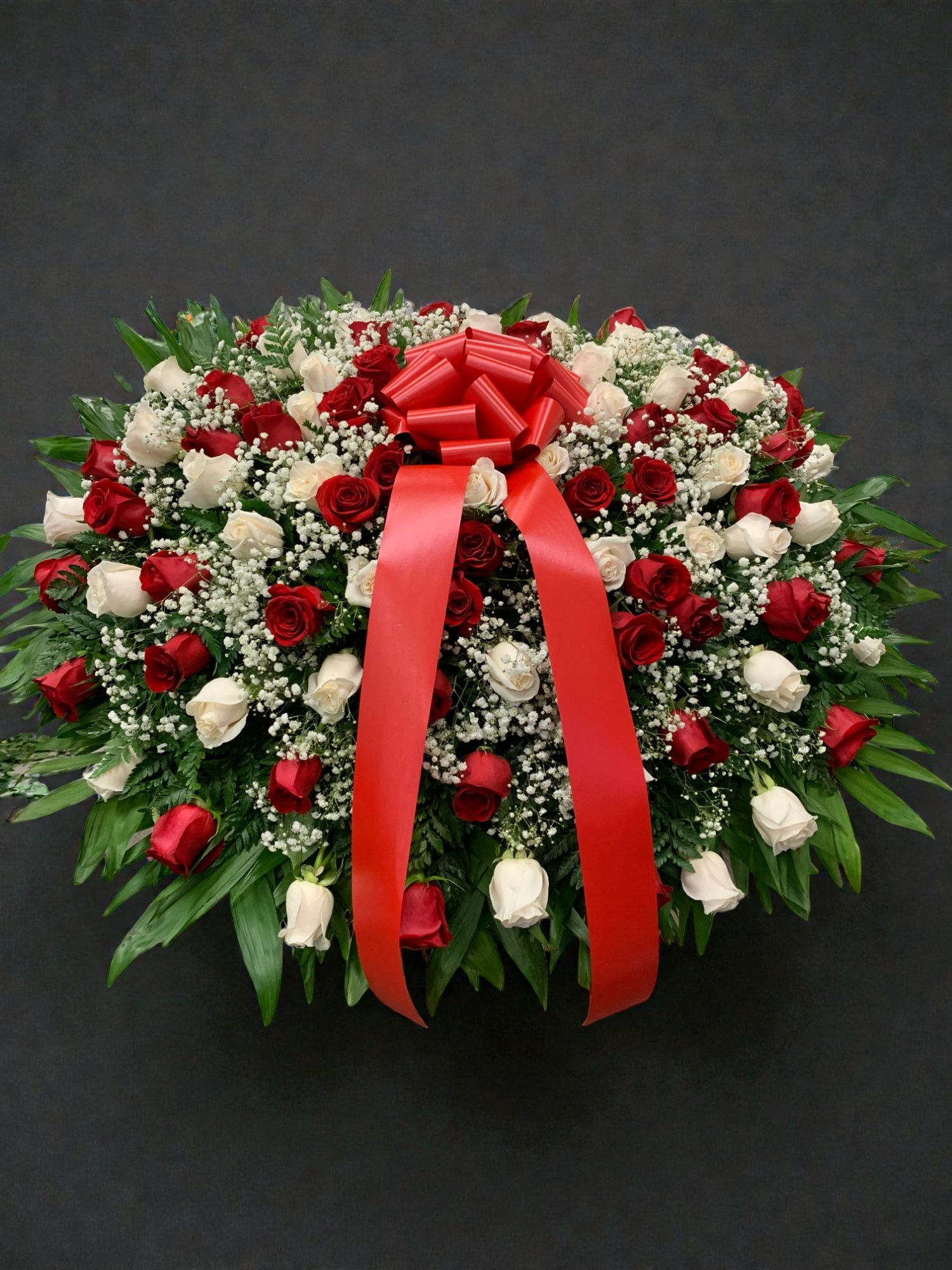 Red & White Rose Casket Spray