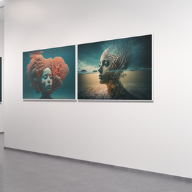 An art gallery showing four images from the Woman in Nature series (Ocean)