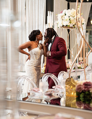 Husband and Wife having a photoshoot in the reception hall at the Crystal Ballroom Rock Hill.