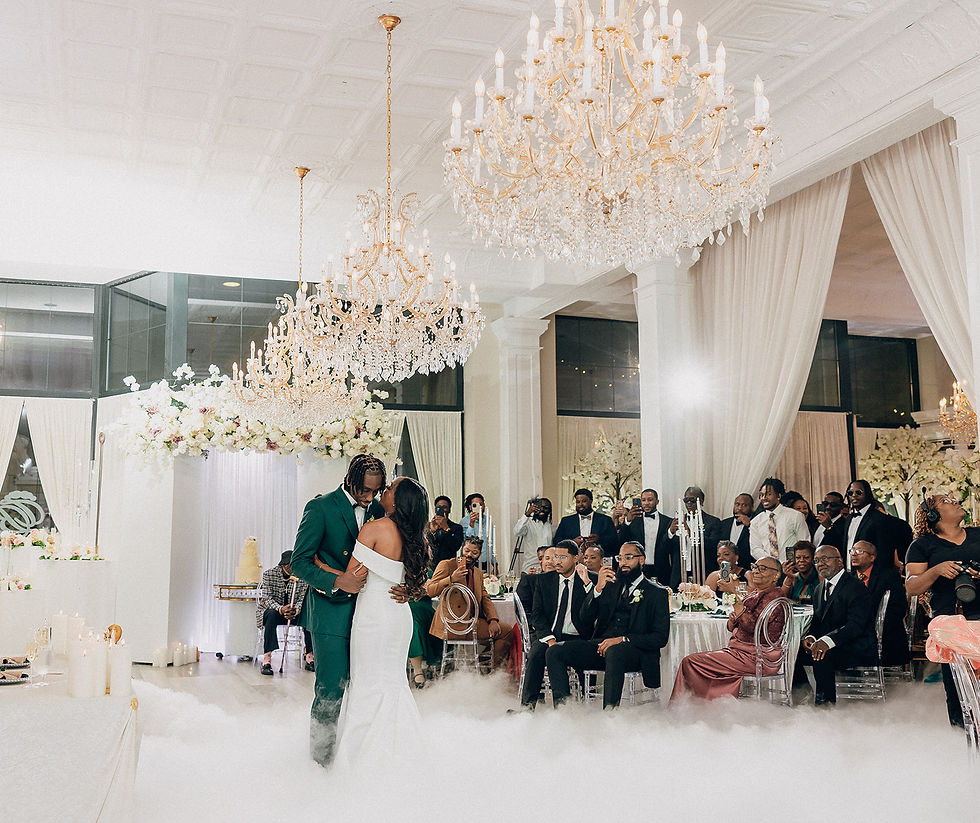 Newlyweds sharing their first dance as husband and wife at the Crystal Ballroom in Rock Hill, dancing on a cloud.