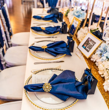 Royal Blue and Gold details at quinceañera hosted at Crystal Ballroom On The Lake