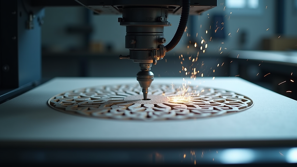 Eye-level view of a CNC machine shaping a master pattern