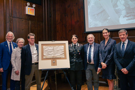 Left to right: Robert Edsel, Mr. and Mrs. Walter Lehman, Tenente Martina De Vizio, Fabio Finotti of the Italian Cultural Institute of New York, Anna Bottinelli, and General Fabrizio Parrulli. 