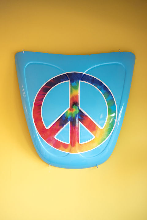 close up shot of an object with the peace sign printed on it