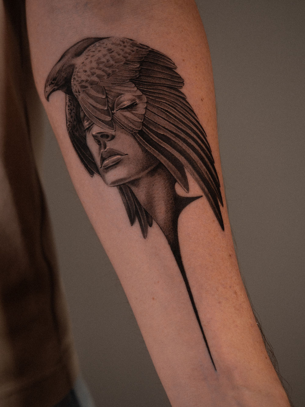 Abstract Surrealist Woman and Eagle tattoo