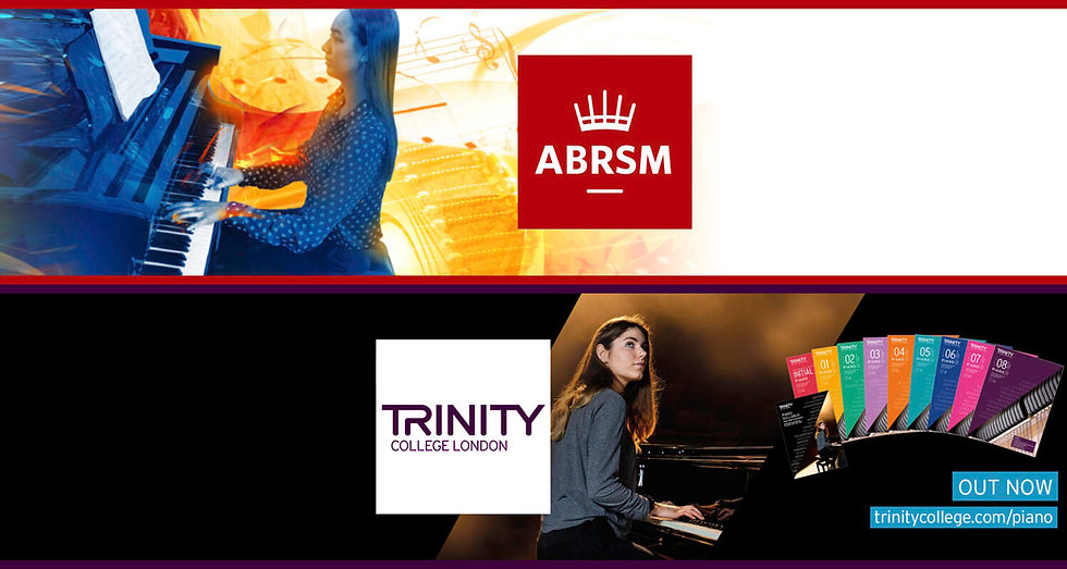 ABRSM and Trinity Exam logos and piano