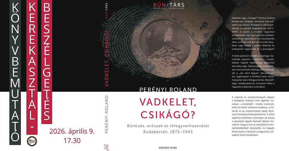 Kötetbemutató: Perényi Roland -  Vadkelet, Csikágó? Bűnözés, erőszak és lőfegyverhasználat Budapesten, 1873–1945 