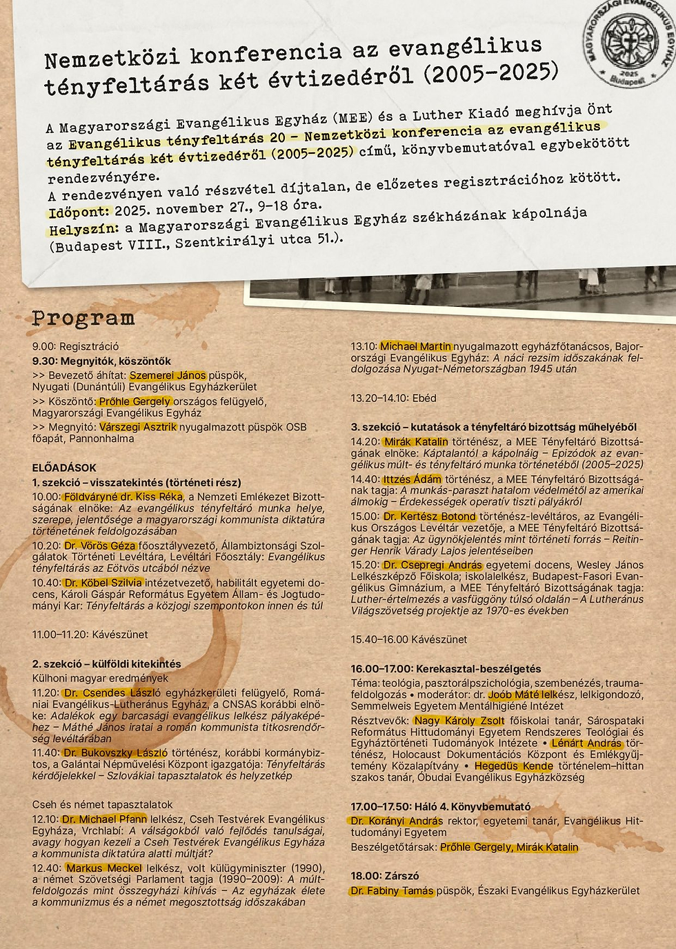 Evangélikus tényfeltárás 20 – Nemzetközi konferencia az evangélikus tényfeltárás két évtizedéről (2005–2025)