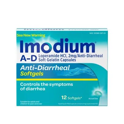 Imodium A-D Anti-Diarrheal Softgels, Loperamide Hydrochloride - 12 ct.