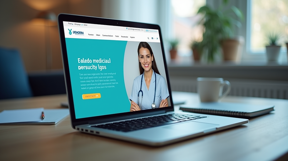 Eye-level view of a laptop displaying a medical consultation website