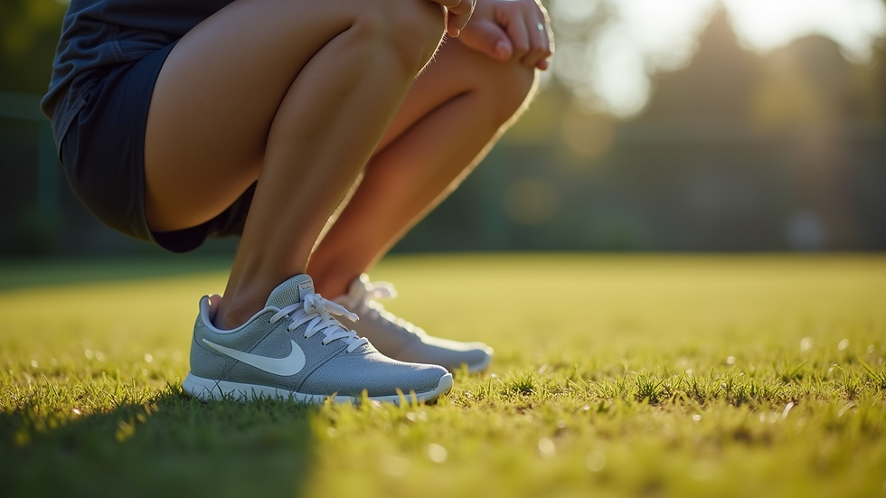 Close-up view of legs performing a squat exercise outdoors