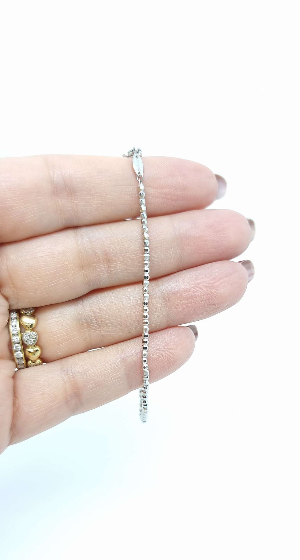 pulseira de bolinha diamantada ouro branco 14k