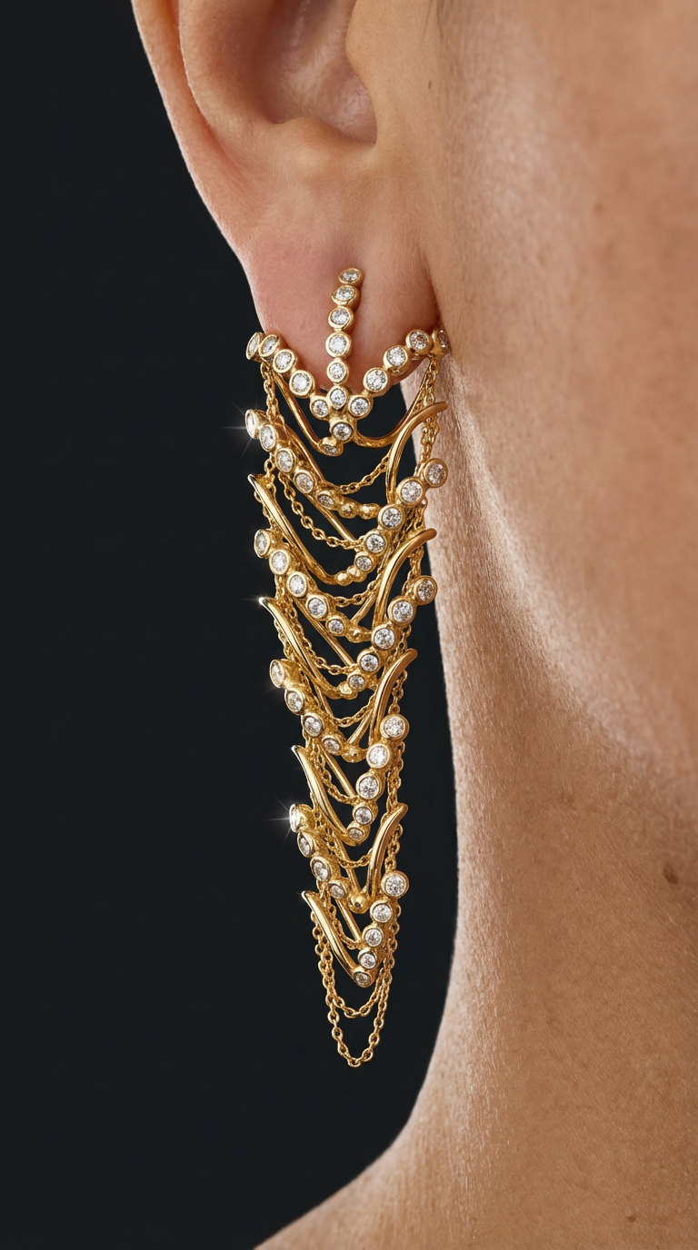 brincos seda chandelier correntes brilhantes diamantes ouro amarelo hstern H.Stern