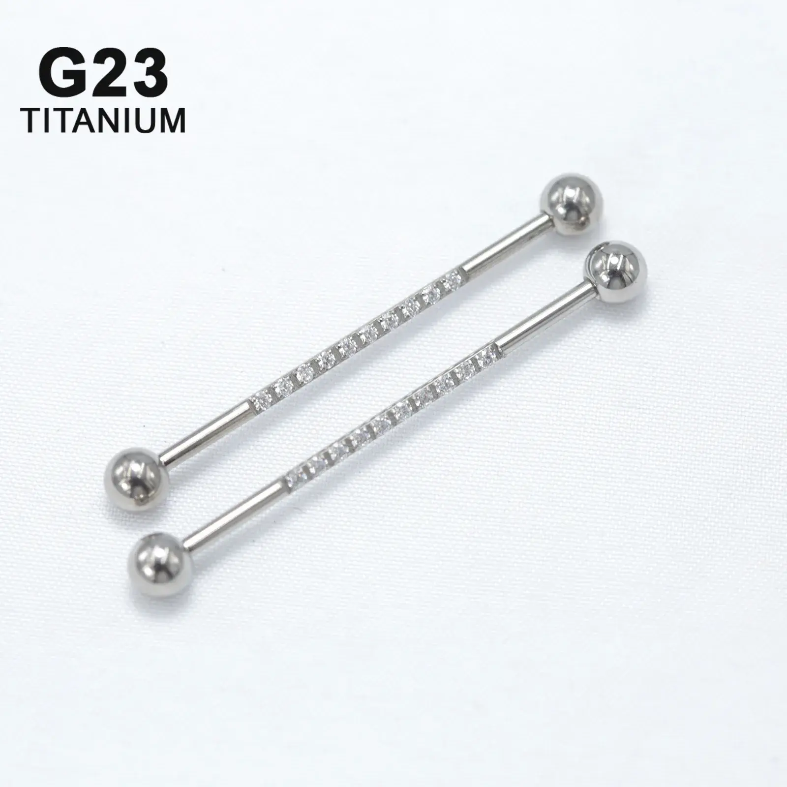 stainless steel CZ paved industrial scaffold straight bar cartilage earring