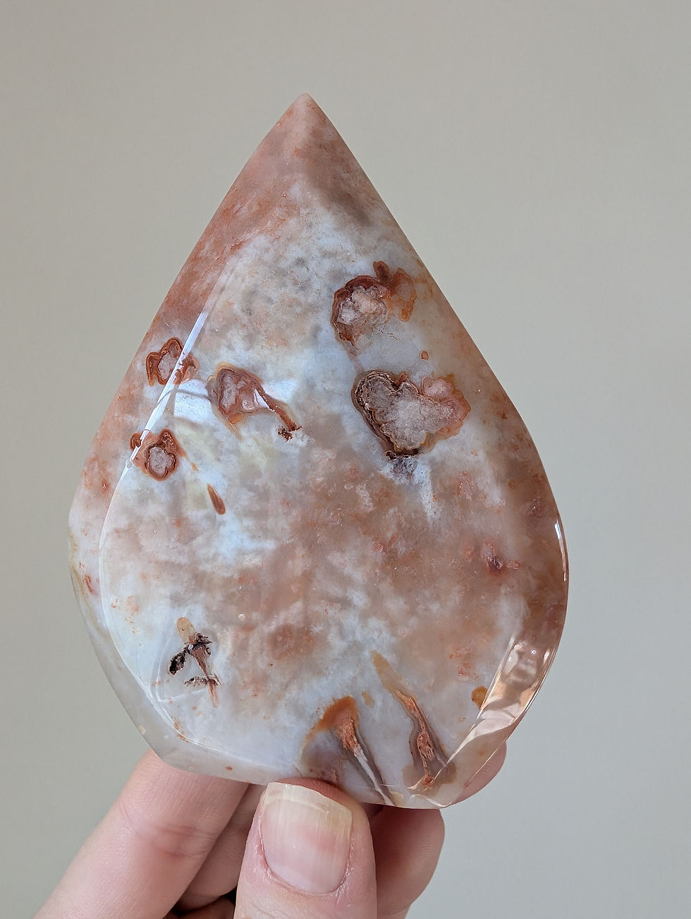Thumbnail: Red Cherry Flower Agate Freeform Teardrop
