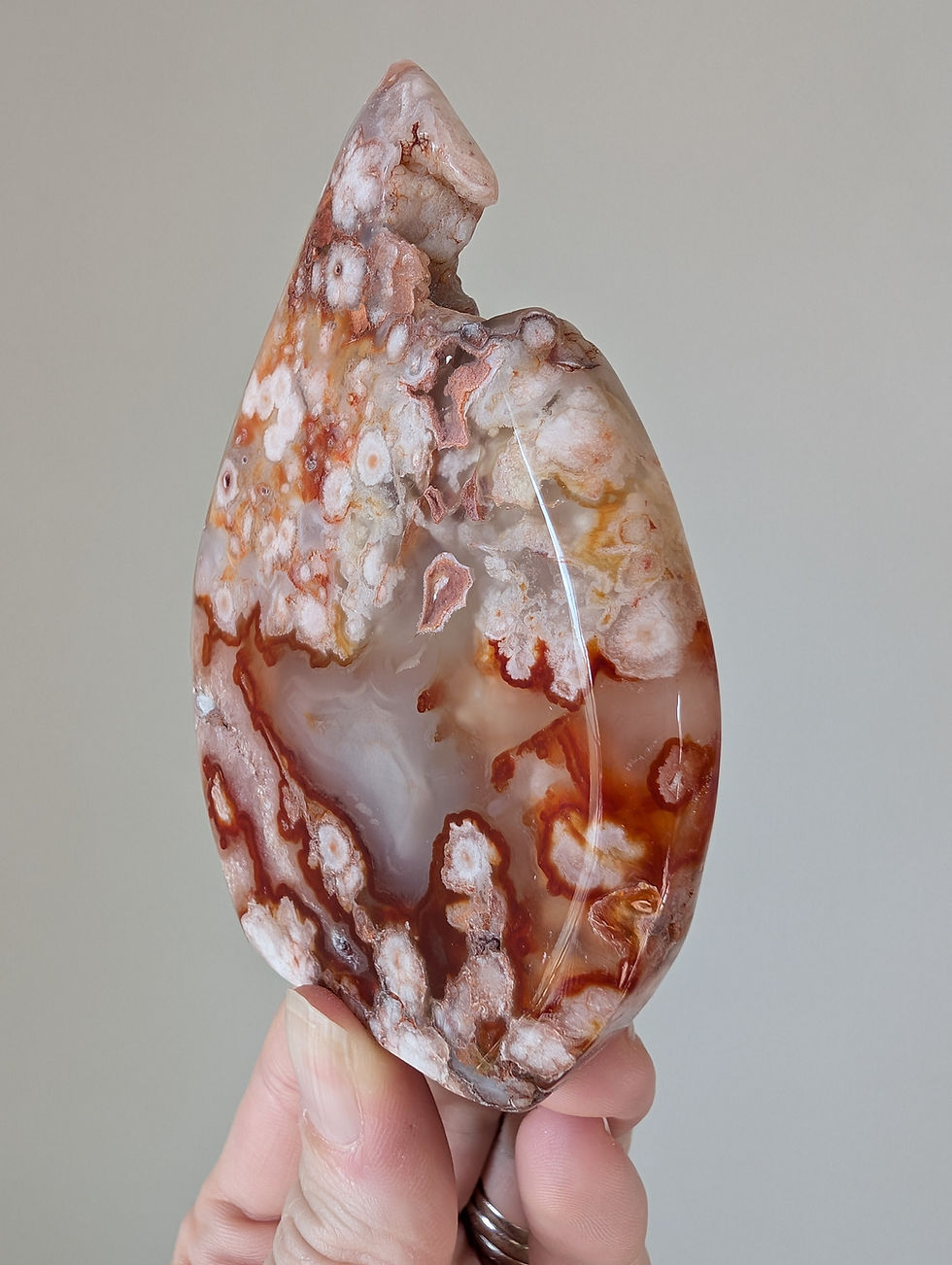 Thumbnail: Red Cherry Flower Agate Freeform Teardrop