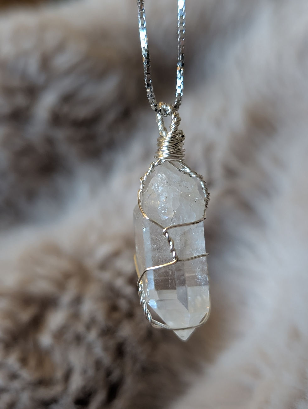Thumbnail: Clear Quartz Necklace 24" Wire Wrapped Pendant
