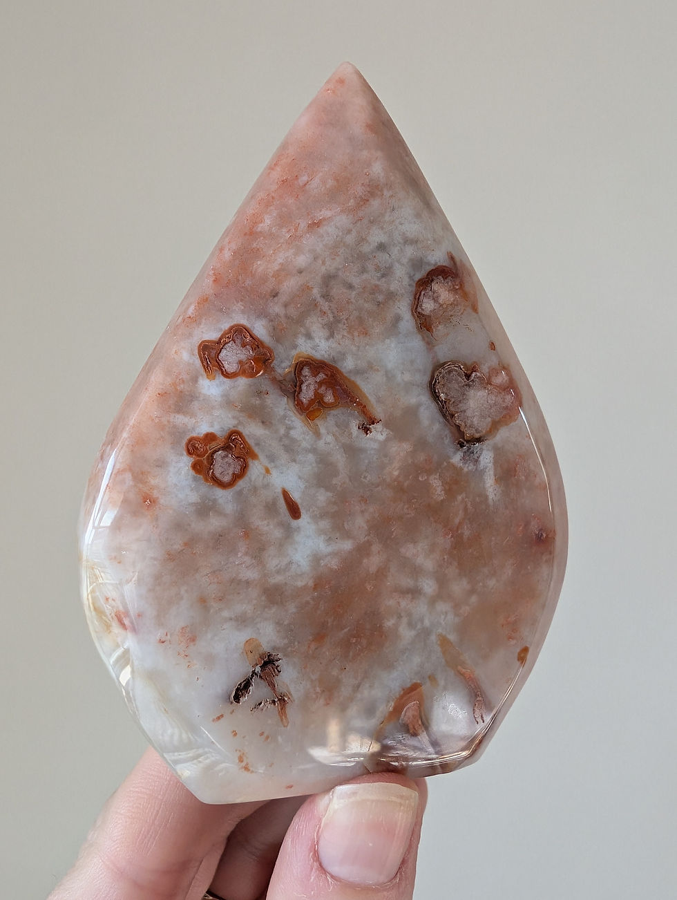 Thumbnail: Red Cherry Flower Agate Freeform Teardrop