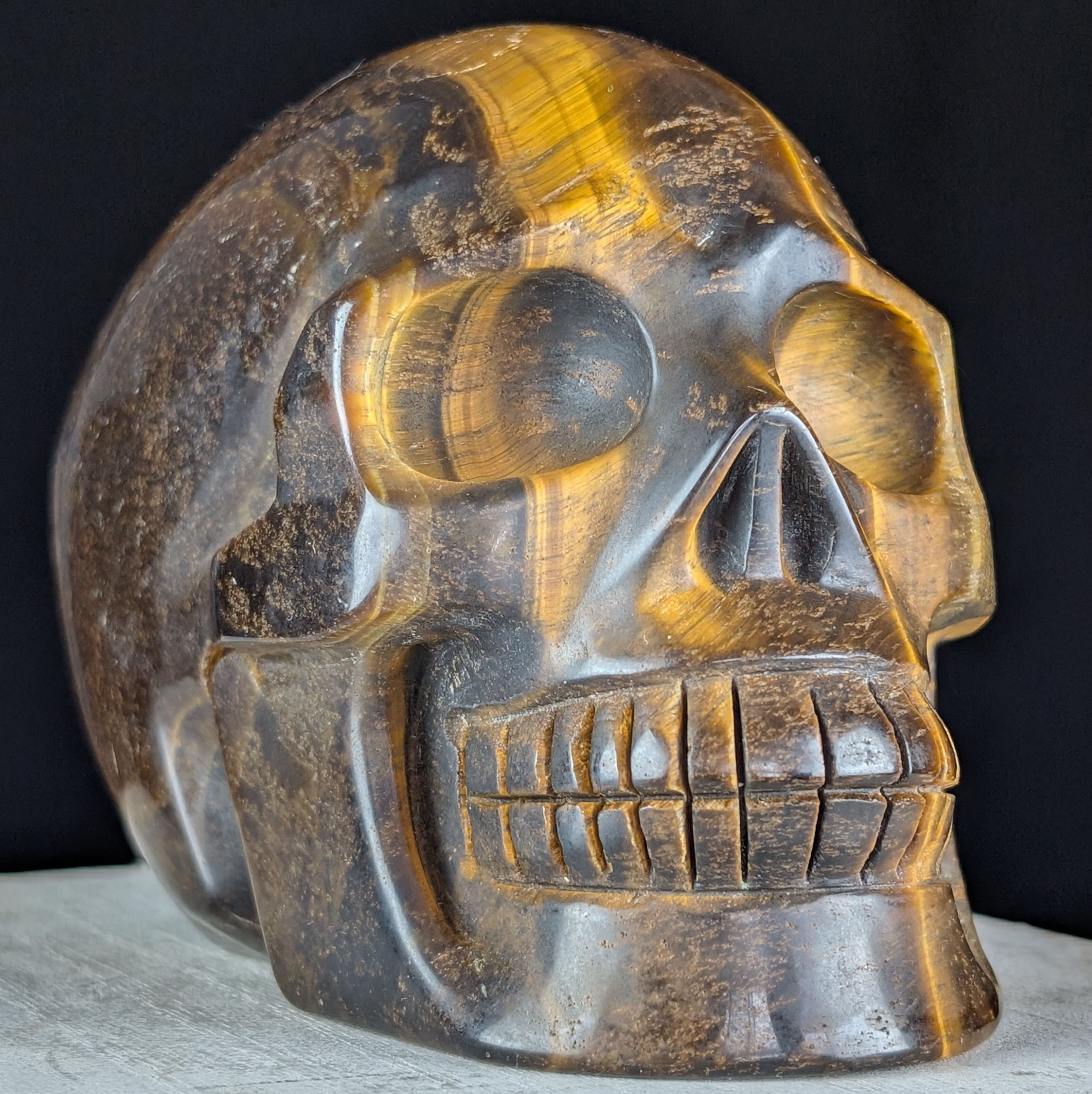 Tiger Eye Skull Carving