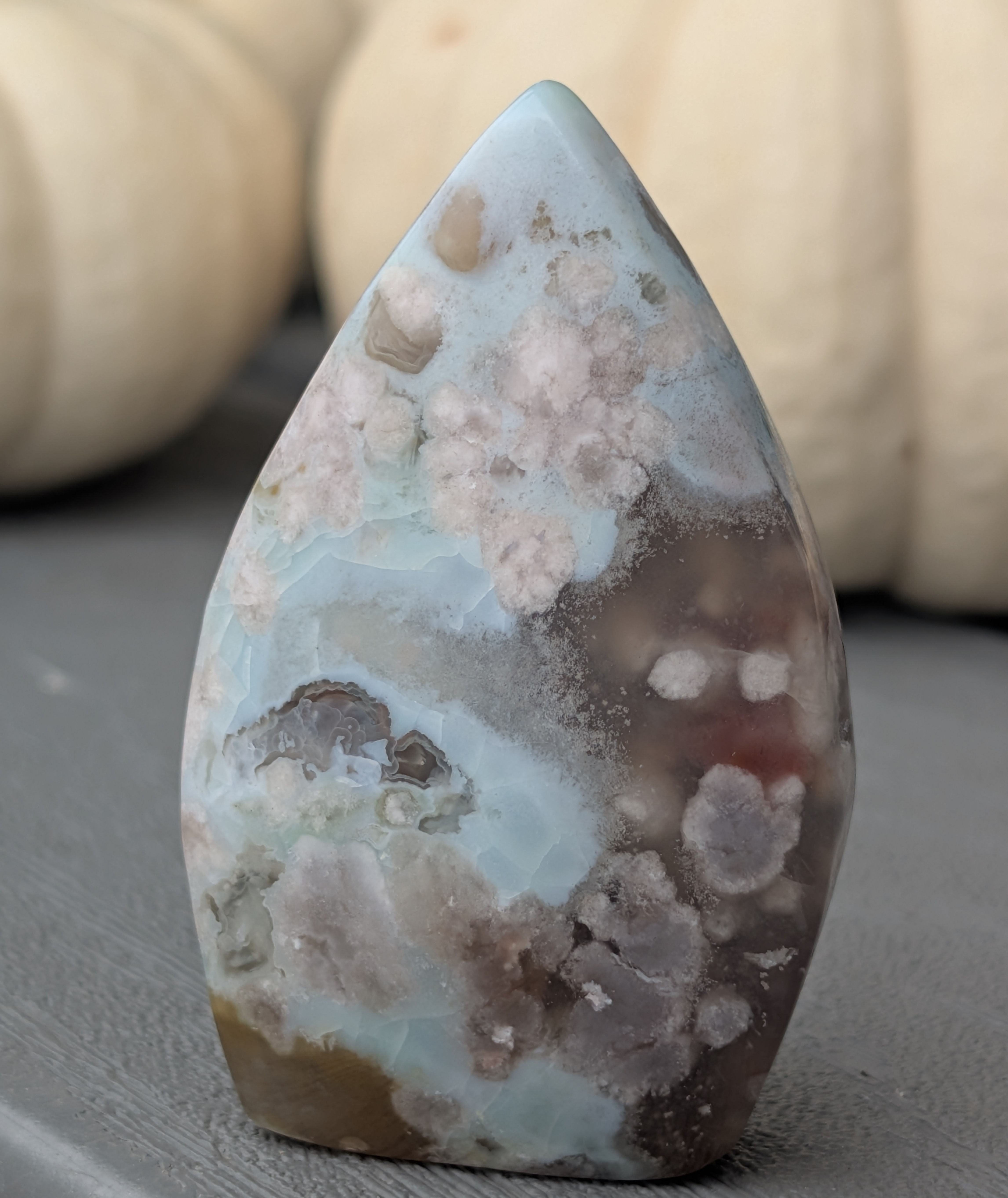 Green Flower Agate Freeform Teardrop