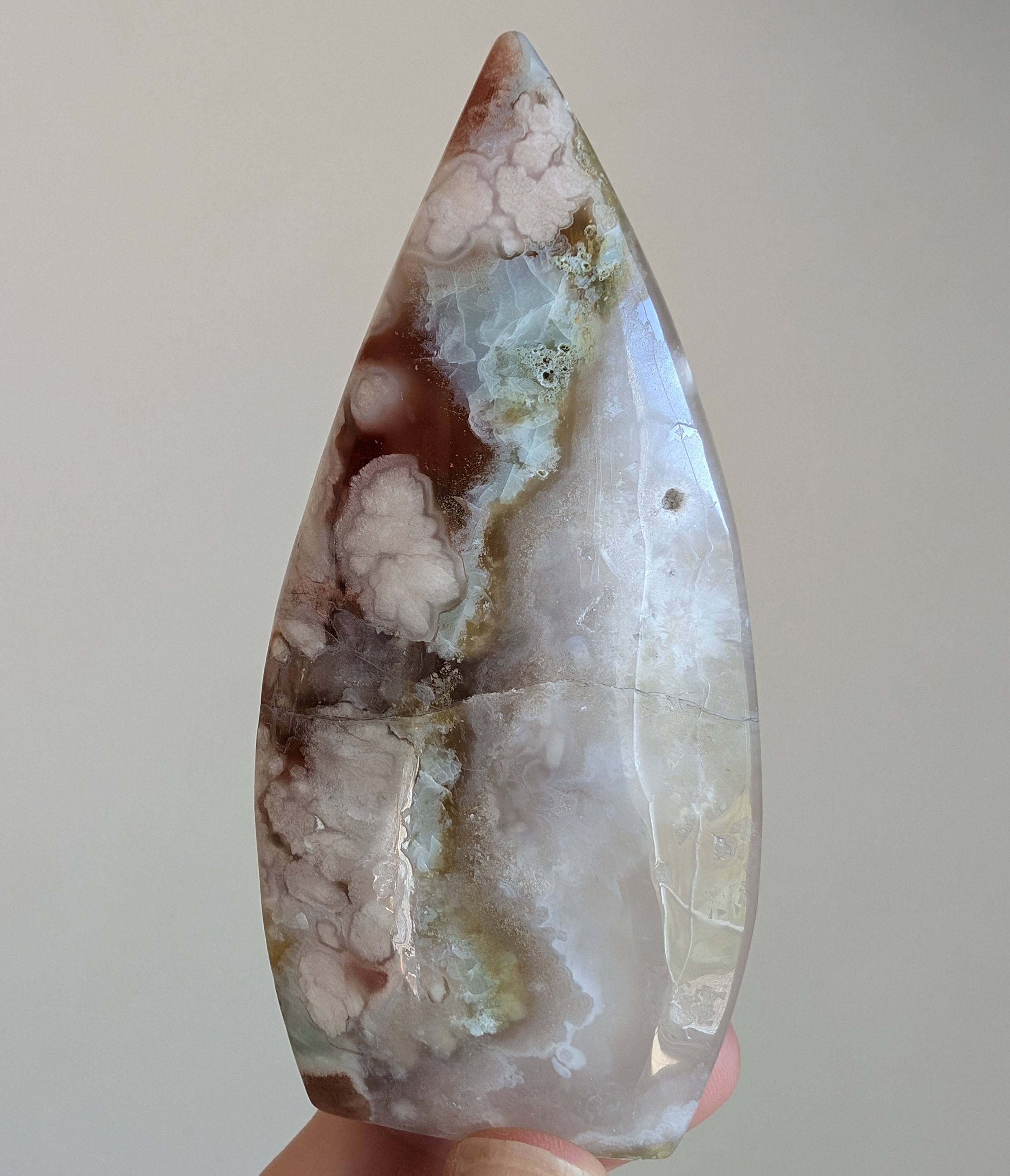 Green Flower Agate Freeform Teardrop