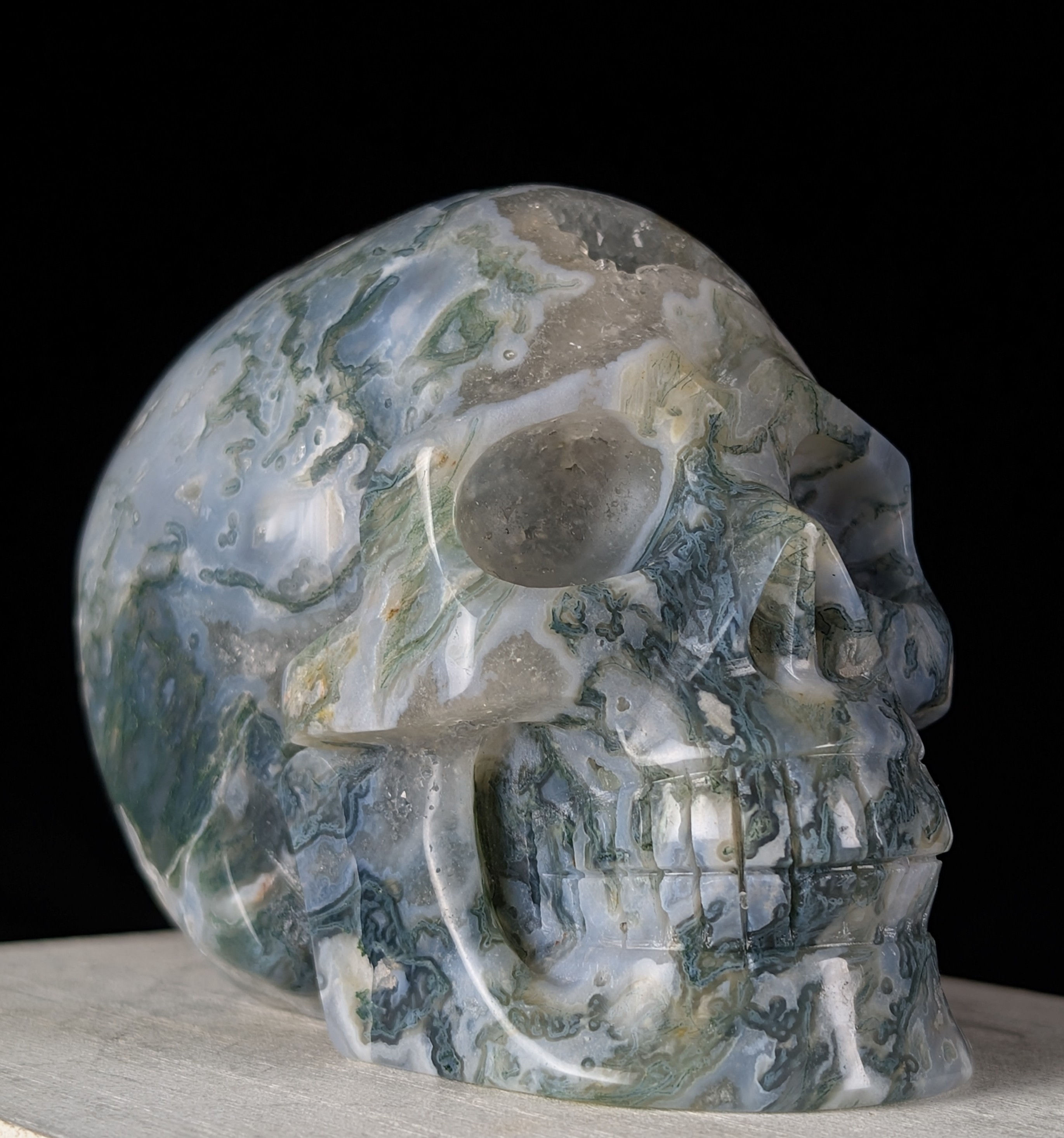 Moss Agate Skull