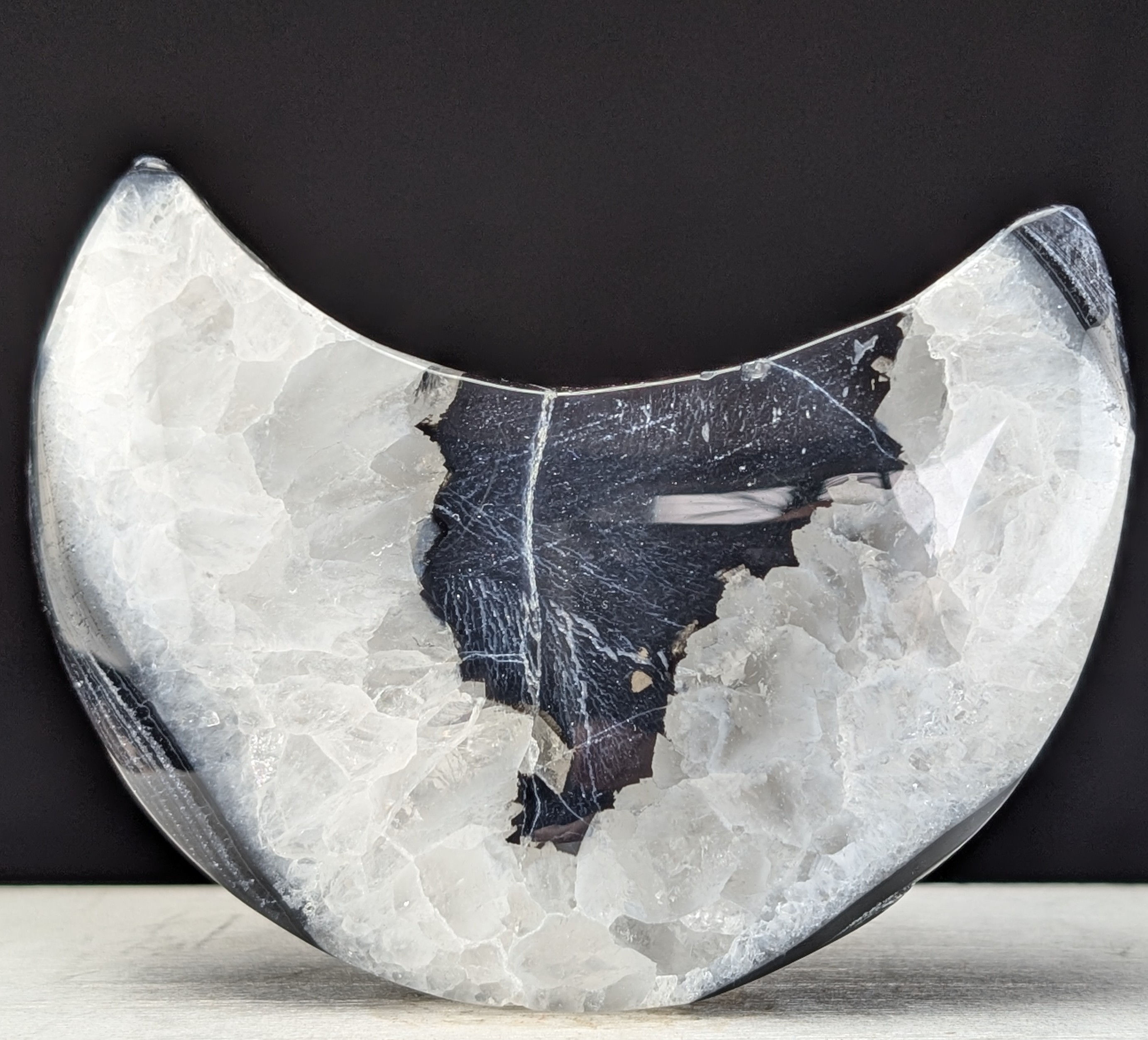 Black Crazy Lace Agate Moon Carving