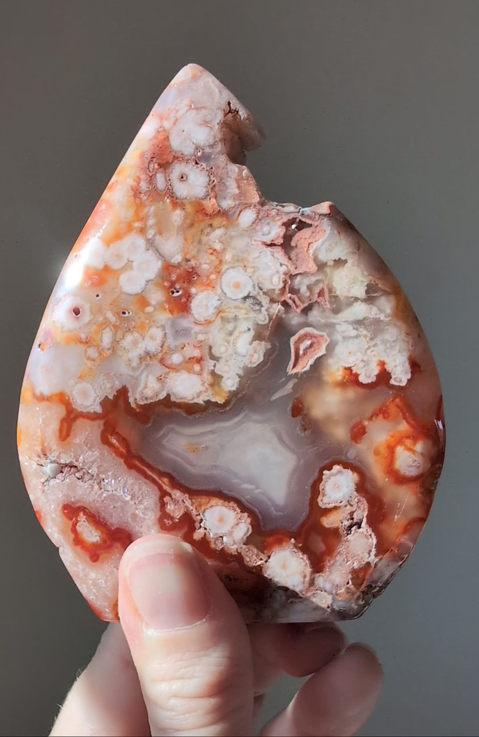 Thumbnail: Red Cherry Flower Agate Freeform Teardrop