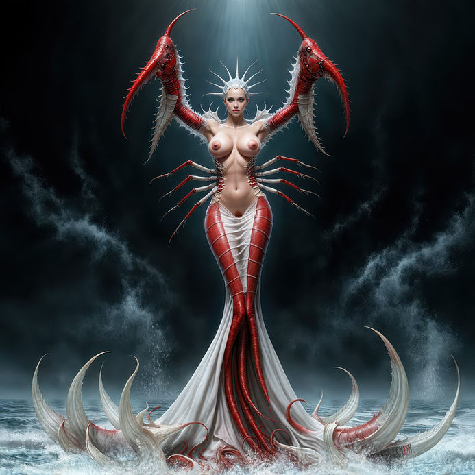 queen, bay, Italy, sea, cancer, claws, tentacles, pincers, lobster, breast, tits, nipples, exoskelet,