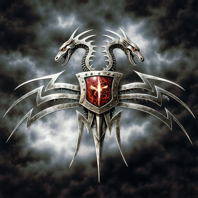metal music, artwork, illustration, cover art, logo, emblem, dragons, erb, blazon, coat of arms, pen13k,