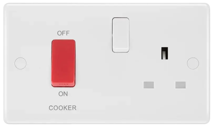BG Electrical White Round Edge 45a 2G Cooker & Switched Socket 871-01