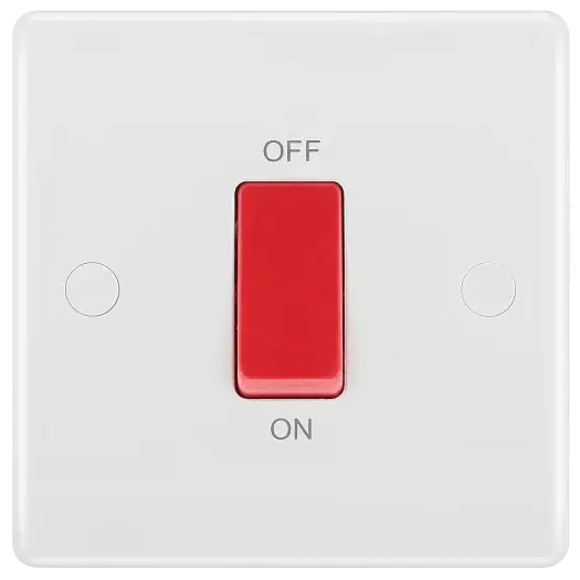 BG Electrical White Round Edge 45a 1G DP Switch 875-01