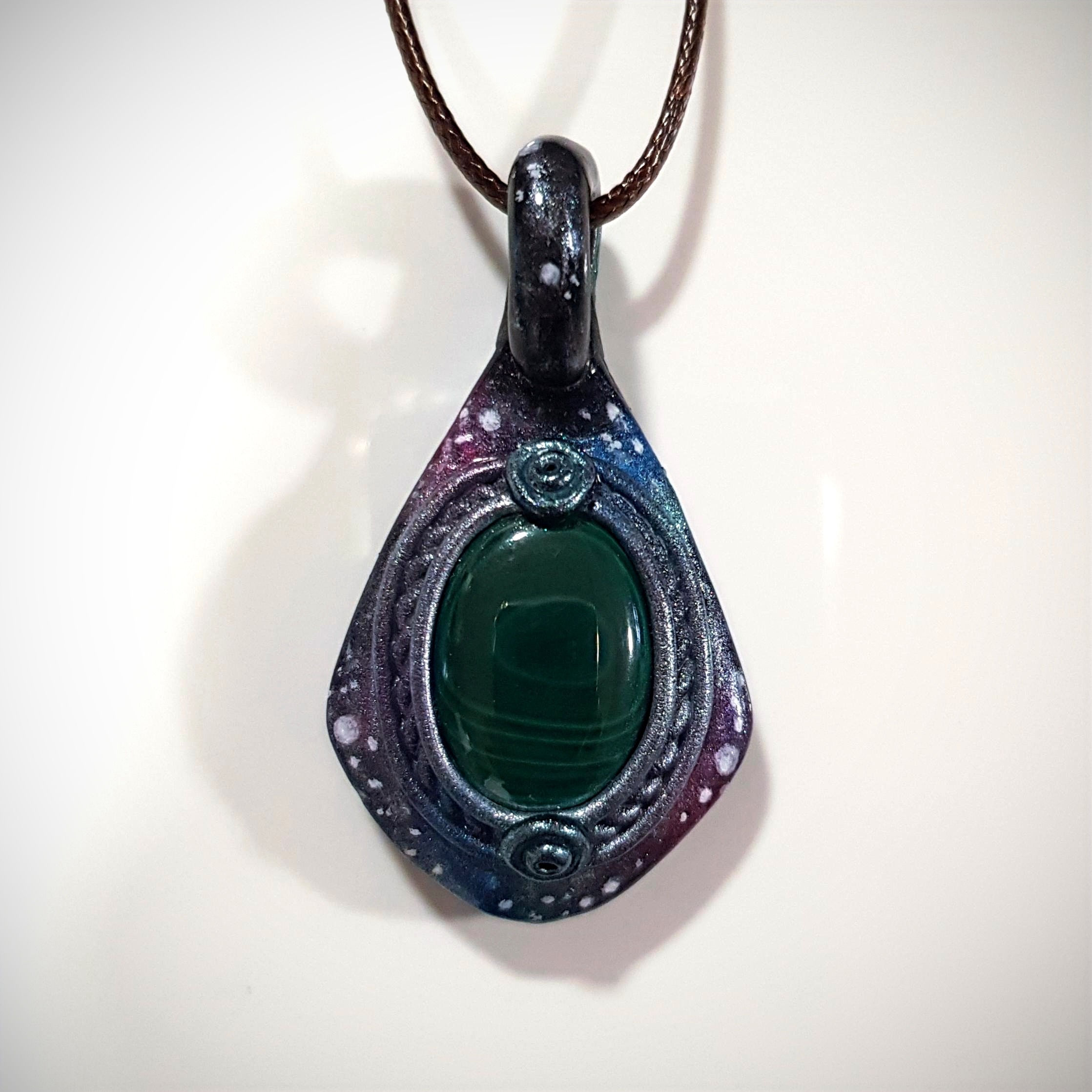 'Galaxy' pendant 55mm, Malachite & Polymer, handmade and painted