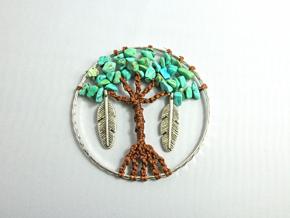 Collier Arbre de vie Turquoise & Plumes