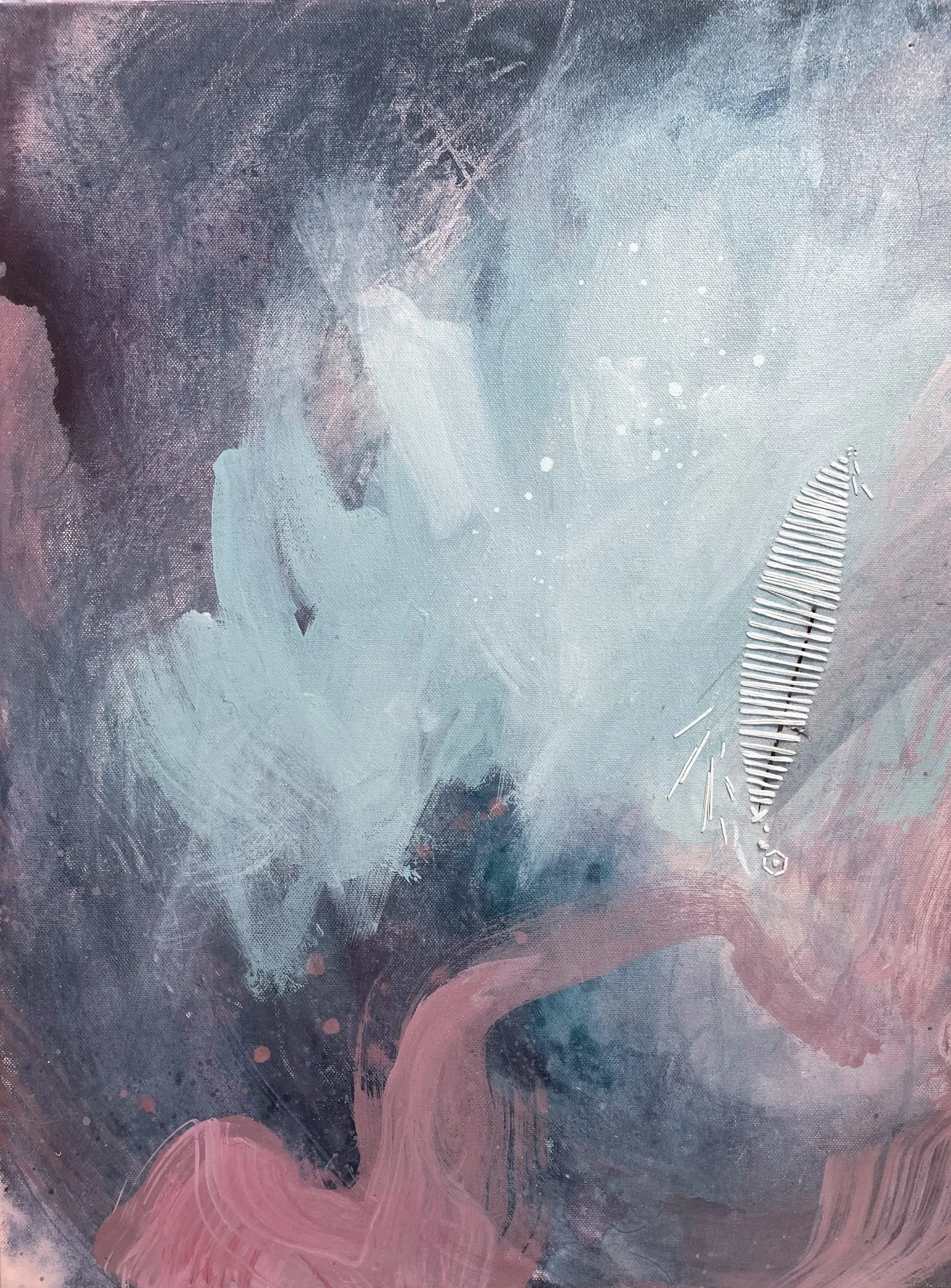 abstract art piece of blue, green and purple watercolour shapes