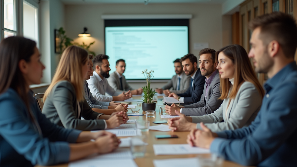 Eye-level view of a diverse group of individuals engaged in a collaborative discussion
