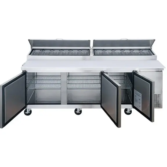 Thumbnail: DPP90-12-S3 Commercial 3-Door Pizza Prep Table Refrigerator