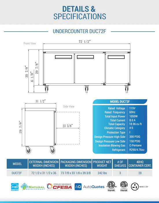 Thumbnail: 72" undercounter Freezer