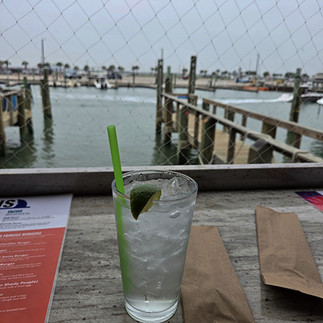 Having a Gin & Tonic at the FINS outdoor deck and bar