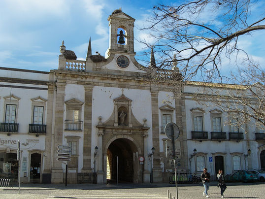 Old City Gate into walled city of Faro Portugal