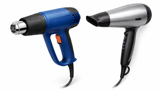 An image of a heat gun and a hairdryer