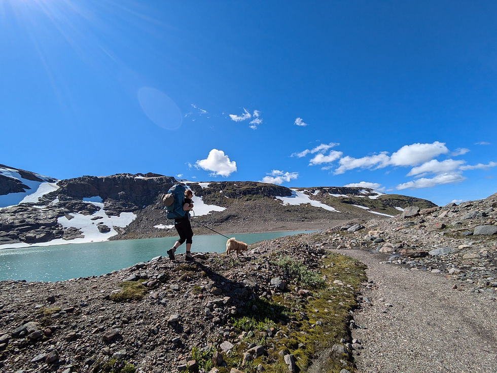 A woman hiking in the mountains