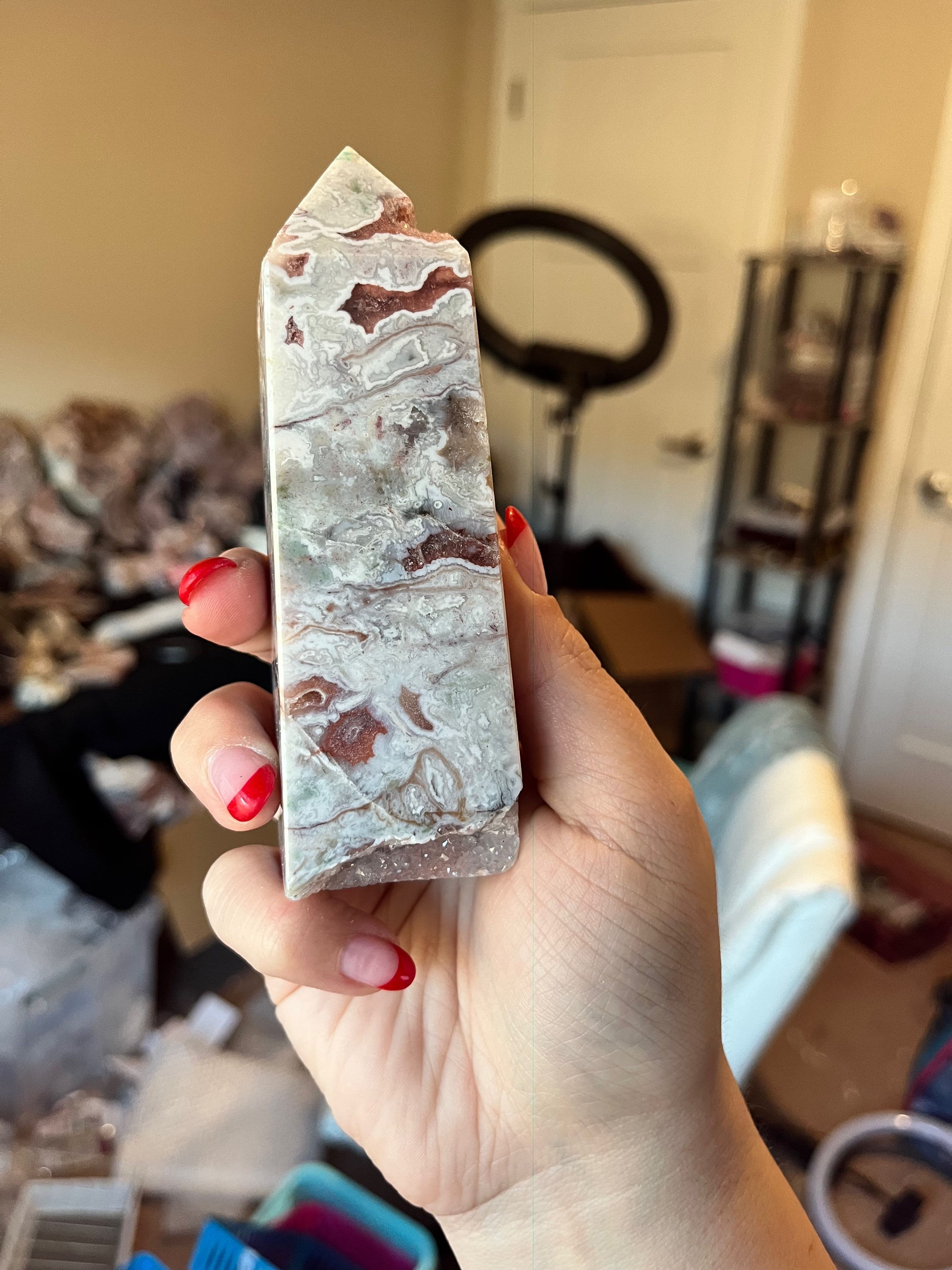 Pink Moss Agate Tower 