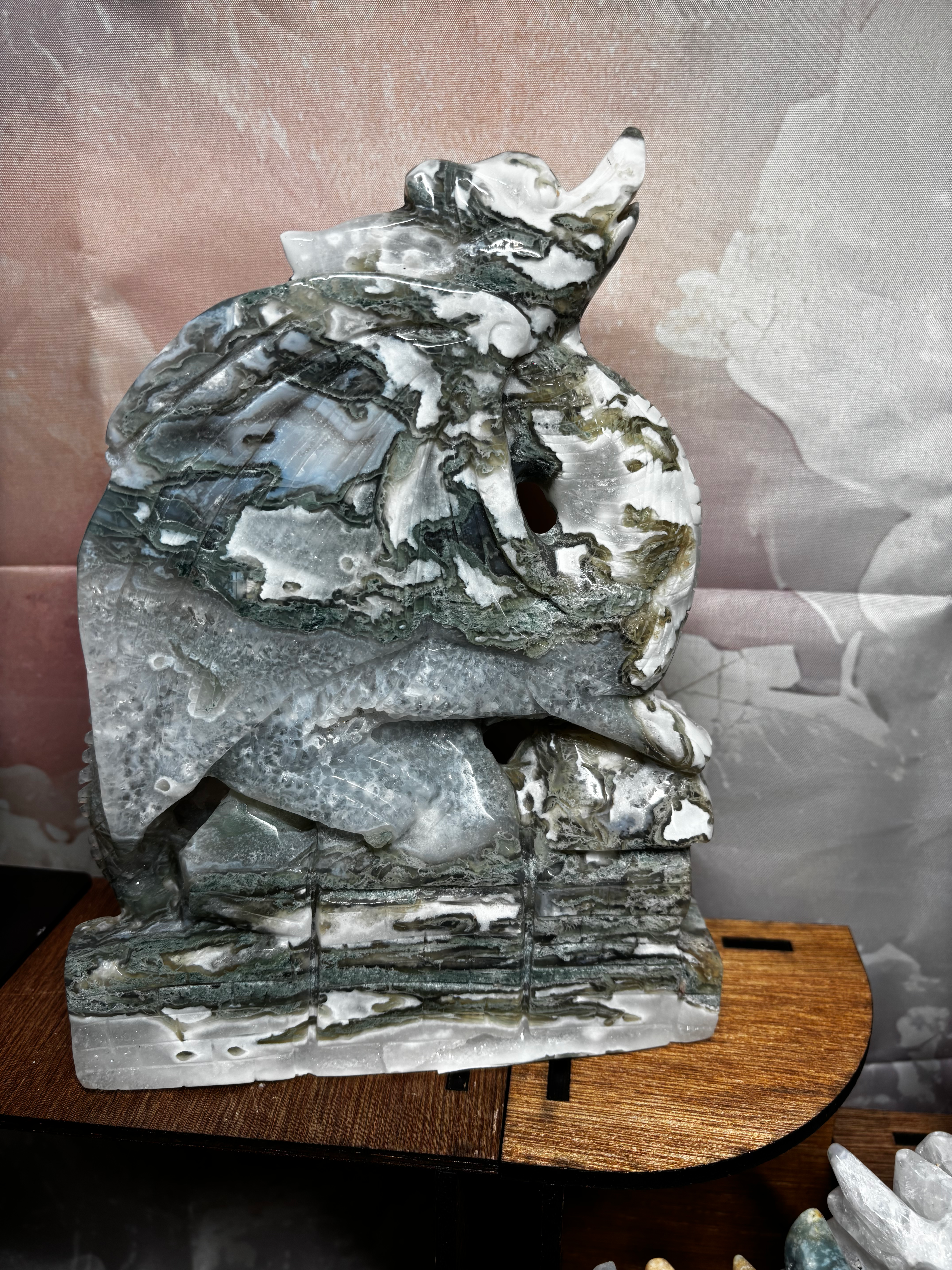 Moss Agate Dragon on Castle