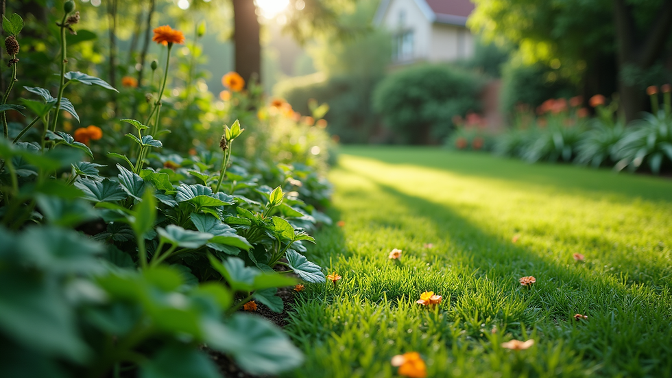 Eye-level view of a lush green garden with diverse plants